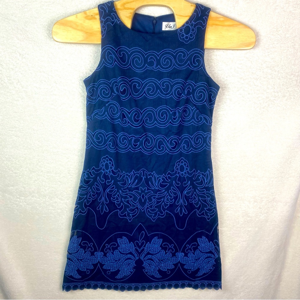 Eliza J Dress Women 8 Navy Blue‎ Lace Overlay A Line Midi Evening Wear Sheath